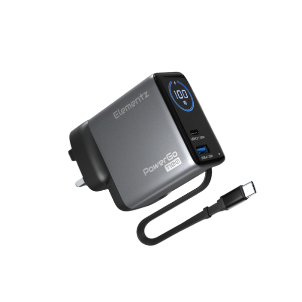 Elementz PowerGo T100 100W 2位 (1A1C) 充電器 PD-T100(BK)【原裝行貨】
