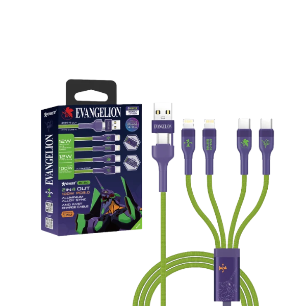 XPower x EVA 新世紀福音戰士 BC24 8合1 2出4 100W PD3.0 鋁合金傳輸高速充電線 (初號機)【原裝行貨】