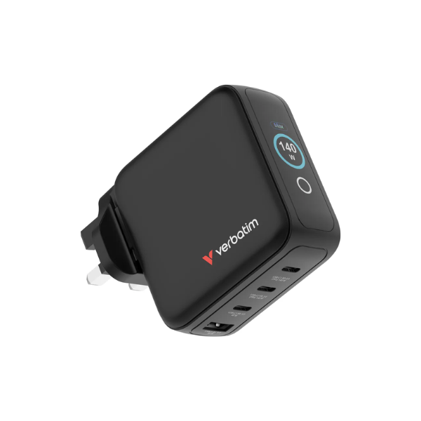 Verbatim 140W 迷你GaN牆式充電器 (帶顯示屏+英規插頭) 30248【原裝行貨】