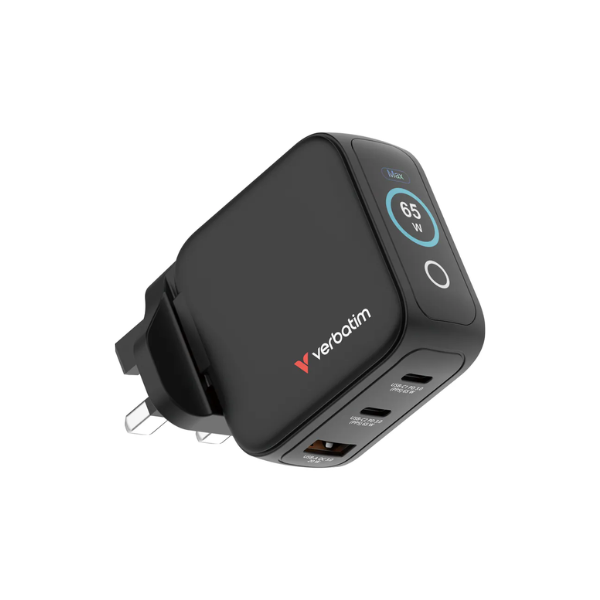 Verbatim 65W 迷你GaN牆式充電器(帶顯示屏+英規插頭) 30246【原裝行貨】