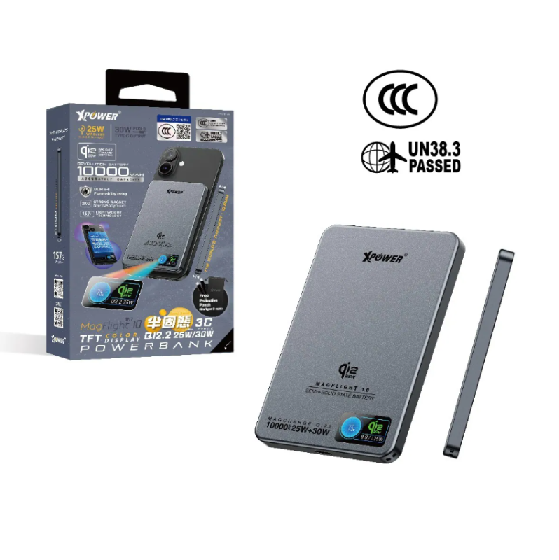 【3C可追溯二維碼】XPower MagFlight10 M17 半固態TFT彩屏顯示 QI2.2 25W/30W 10000mAh 磁吸行動電源【原裝行貨】