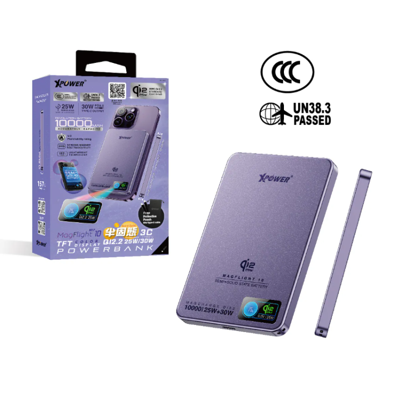 【3C可追溯二維碼】XPower MagFlight10 M17 半固態TFT彩屏顯示 QI2.2 25W/30W 10000mAh 磁吸行動電源【原裝行貨】