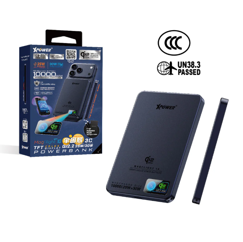 【3C可追溯二維碼】XPower MagFlight10 M17 半固態TFT彩屏顯示 QI2.2 25W/30W 10000mAh 磁吸行動電源【原裝行貨】