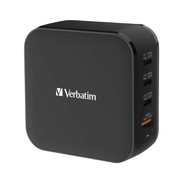 Verbatim 4端口150W PD & QC 3.0 GaN充電器 (附AC電源線+直立底座) 66910【原裝行貨】