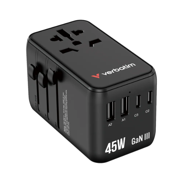Verbatim Charge 'n' Travel 45W 通用旅行轉插 (附USB-C可伸縮充電線) 30182【原裝行貨】