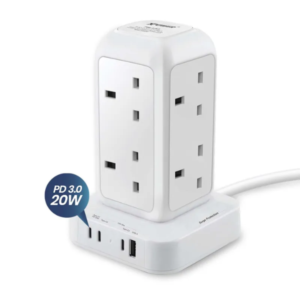 XPower Pillar 8 PL8 迷你直立式12輸出拖板 3米線長 8個插頭 PD 3.0輸出拖板【原裝行貨】