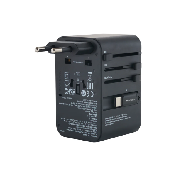 Verbatim 35W 通用旅行轉插 (附USB-C可伸縮充電線) 30244【香港行貨】