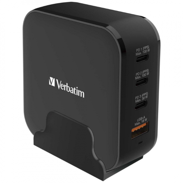 Verbatim 4端口150W PD & QC 3.0 GaN充電器 (附AC電源線+直立底座)  66910【香港行貨】