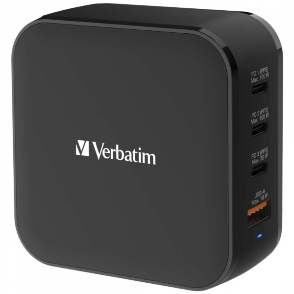 Verbatim 4端口150W PD & QC 3.0 GaN充電器 (附AC電源線+直立底座) 66910【香港行貨】