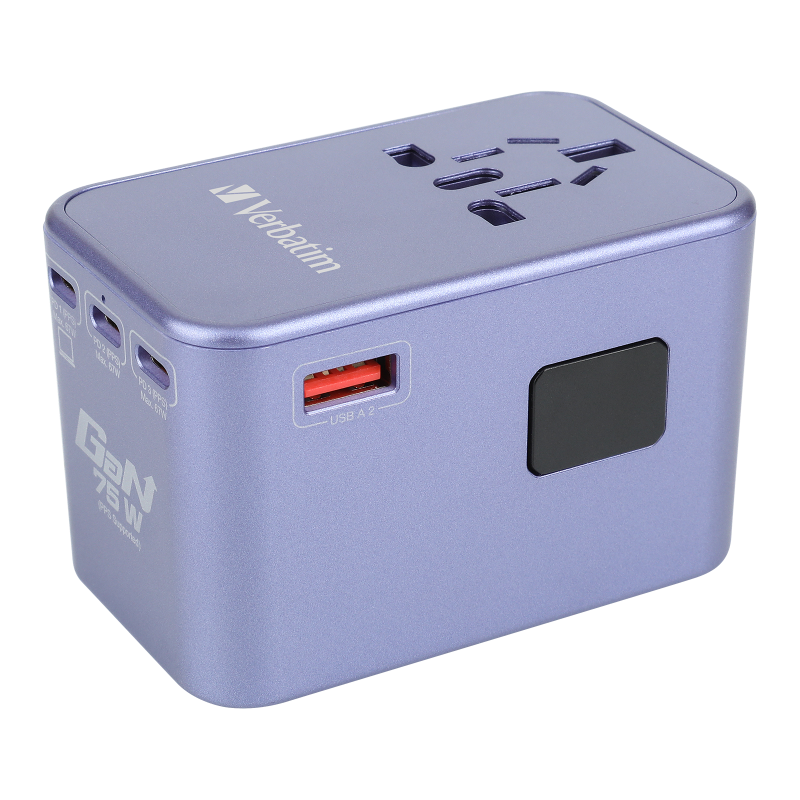 Verbatim 5 端口 75W PD 3.0 & QC 3.0 GaN 通用旅行轉插 (66919 黑色/66920 紫色)【香港行貨】