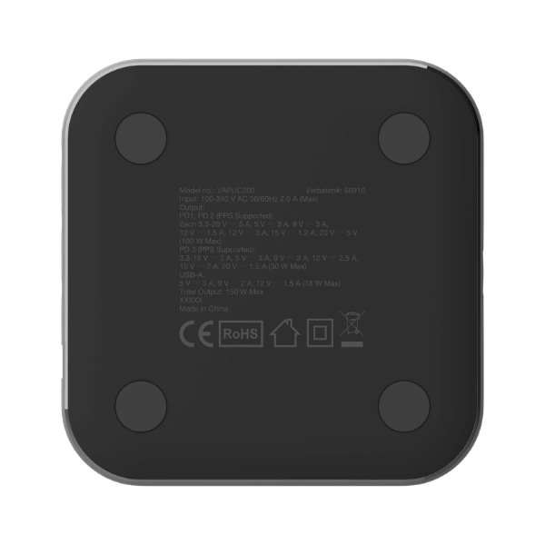 Verbatim 4端口150W PD & QC 3.0 GaN充電器 (附AC電源線+直立底座) 66910【原裝行貨】