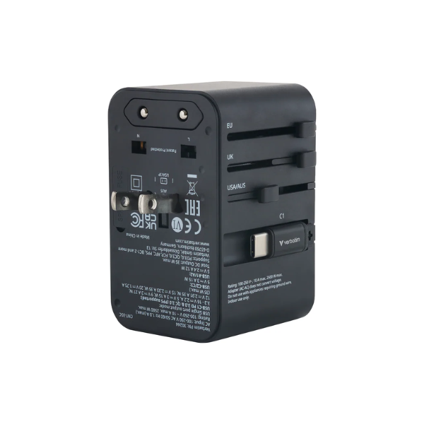 Verbatim 35W 通用旅行轉插 (附USB-C可伸縮充電線) 30244【香港行貨】