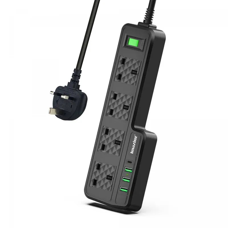 Imazing IM3U4K-C 4 UK 插位 3 USB 2.4A 1 Type C PD 20W輸出 防雷拖板 黑色【原裝行貨】