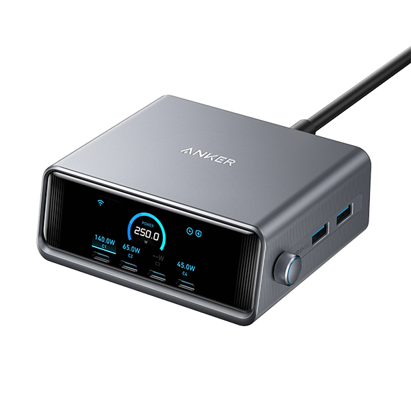 Anker Prime Charger (250W, 6 Ports, GaNPrime) 4C2A 即時顯屏 6輸出桌上充電器 (A2345)【原裝行貨】