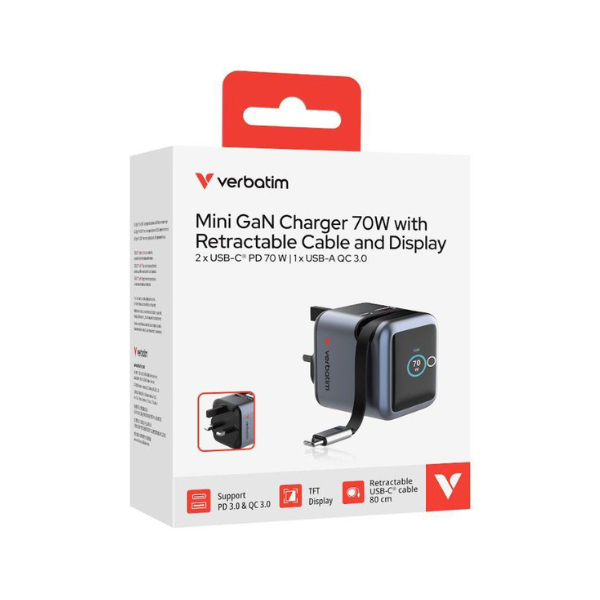 Verbatim Mini GaN Charger 70W UK Plug 插牆式充電器 31866【原裝行貨】