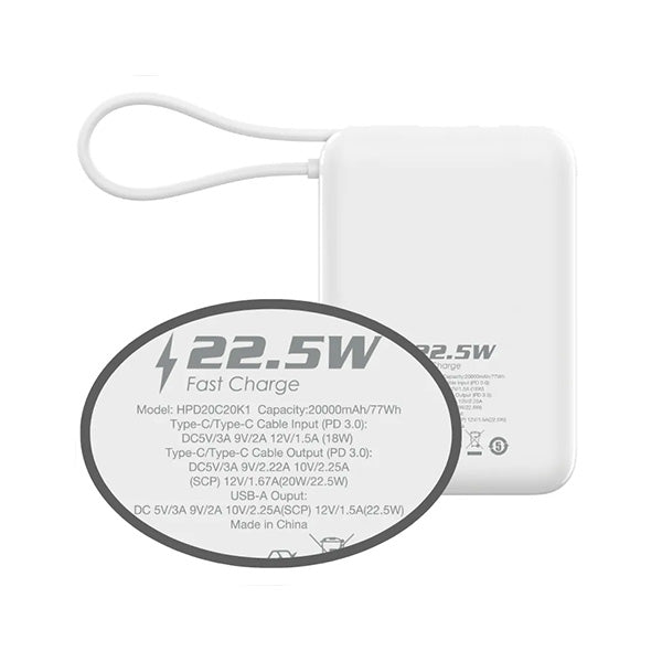 Hedonic PD 3.0 USB-C Cable 流動充電池 20000mAh (黑色/白色)【原裝行貨】