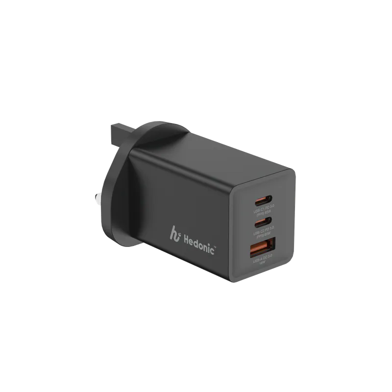 Hedonic 3 Port PD 3.0 65W GAN Pro UK Plug Charger (81075黑色/ 81076白色)【原裝行貨】