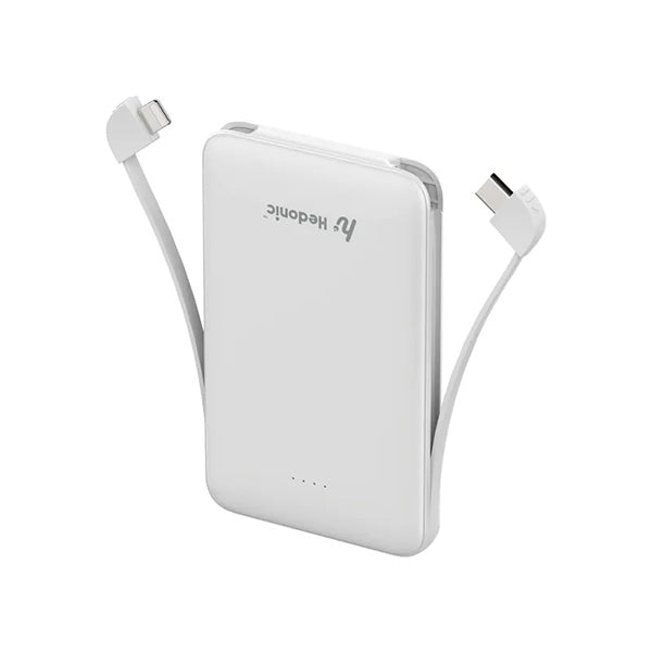 Hedonic 5000mAh (18.5 Wh) 輕巧充電池 連Lightning & USB-C 嵌入式充電線 (黑色/白色)【原裝行貨】