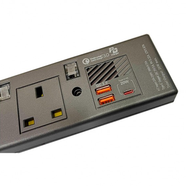 MEC x JT PS-4USB/6"MG 金屬灰色 2/3/4位獨立開關 + 2個USB插位 + 1個 Type-C ( PD20W ) 拖板【原裝行貨】