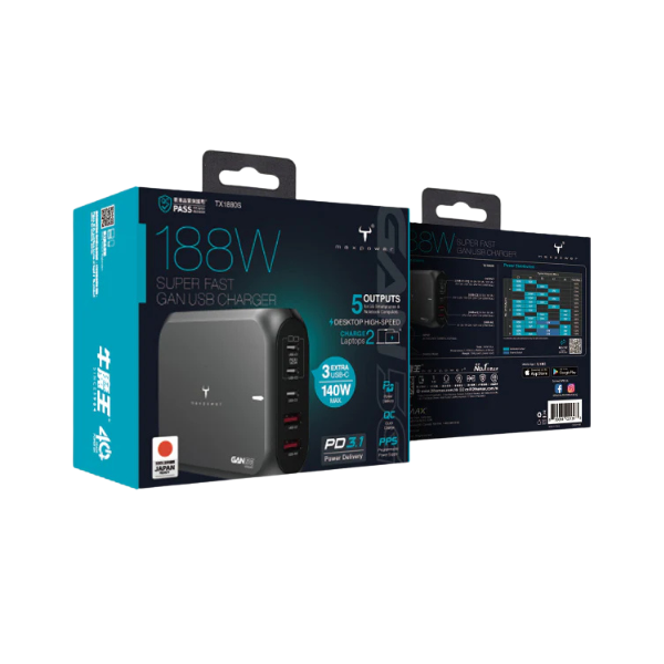 牛魔王 TX1880S 188W PD3.1 5 位 GaN USB 充電器【原裝行貨】