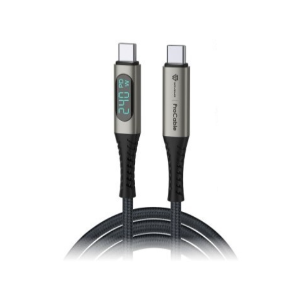 SAVEWO ProCable USB-C LED 功率顯示USB4 Thunderbolt 4 極速充電傳輸線 1M(鈦/藍)【原裝行貨】