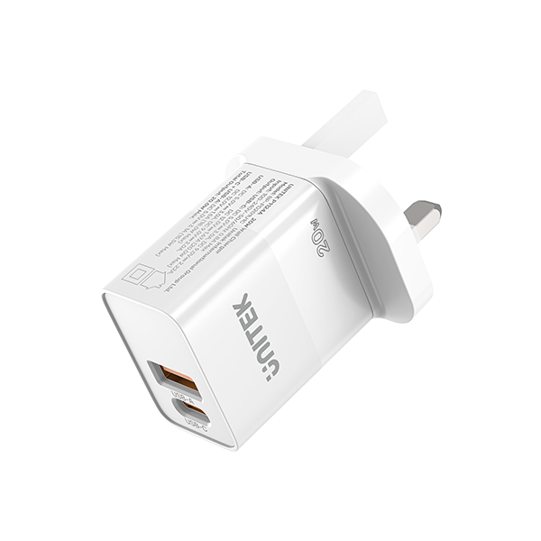 Unitek P1124A 20W牆充器(雙端口QC + PD 3.0 電源適配器)【原裝行貨】