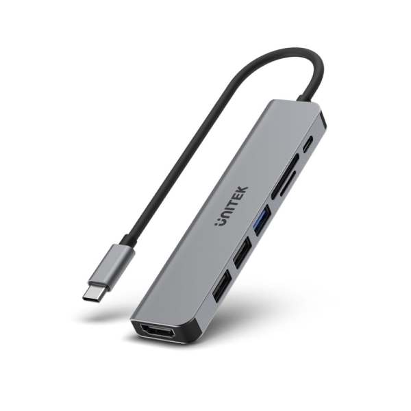 Unitek uHUB S7+ 7 合 1 超纖薄多媒體 USB-C Hub (支援5Gbps、4K HDMI 和 USB-PD 100W) (H1118A)【原裝行貨】