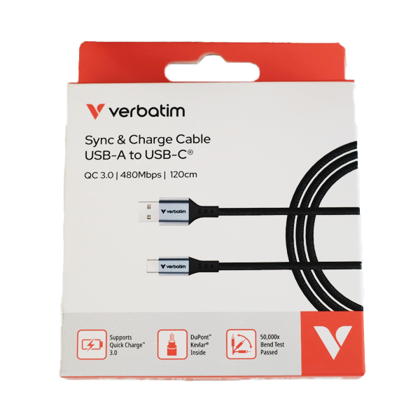 VERBATIM SYNC & CHARGE USB A TO C 18W 120CM (31843)【原裝行貨】