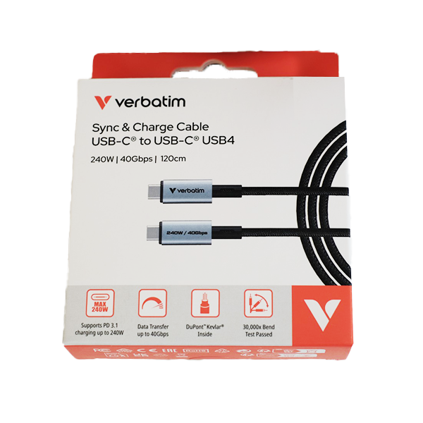 VERBATIM SYNC & CHARGE USB C TO USB C PD 3.1 240W USB 4 40GBPS 4K/120HZ 120 CM (31847)【原裝行貨】