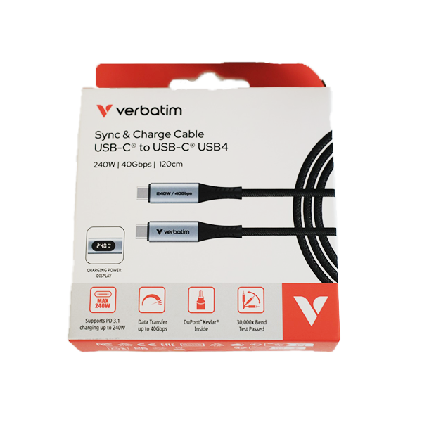VERBATIM SYNC & CHARGE USB C TO USB C PD 3.1 240W USB 4 40GBPS 4K/120HZ LED DISPLAY 120 CM (31849)【原裝行貨】