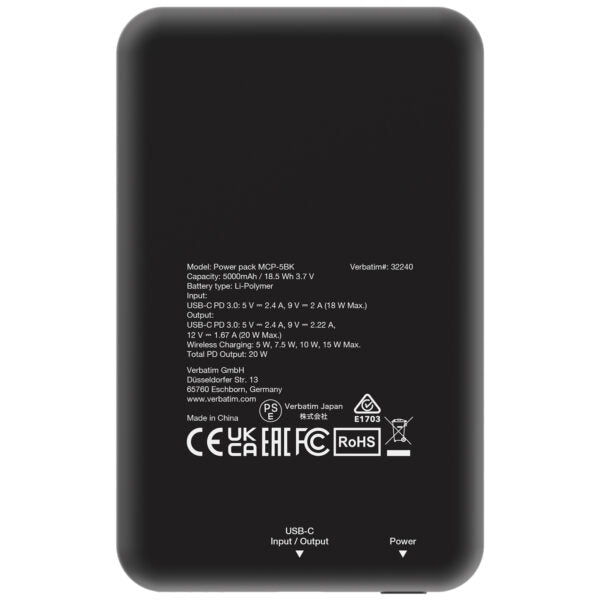 Verbatim 5000mAh 磁吸無線電源 (MCP-05) (32240/32242/32243/32245)【原裝行貨】
