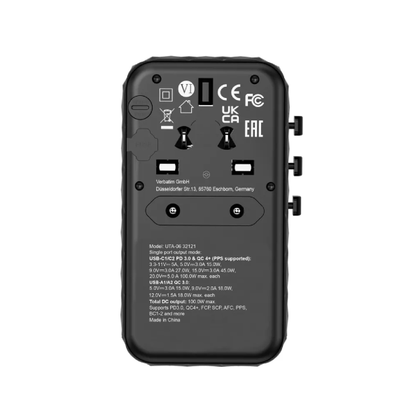 Verbatim GaN III 100W 通用旅行轉插 (UTA-06) 32121【原裝行貨】