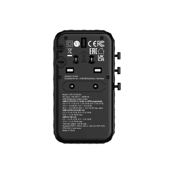 Verbatim 4 輸出 PD 3.1 140W GAN 旅行轉插 Travel Adaptor 32125 【原裝行貨】