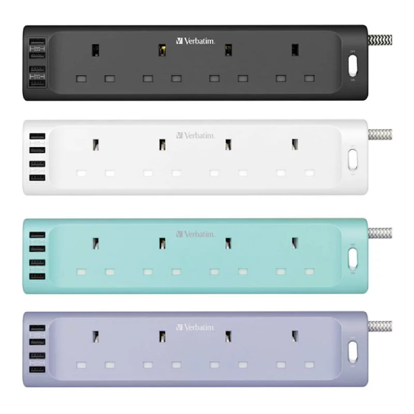 Verbatim 4 AC Outlets & 4 USB-A Ports 拖板 (66685, 66686, 66687, 66688)【原裝行貨】