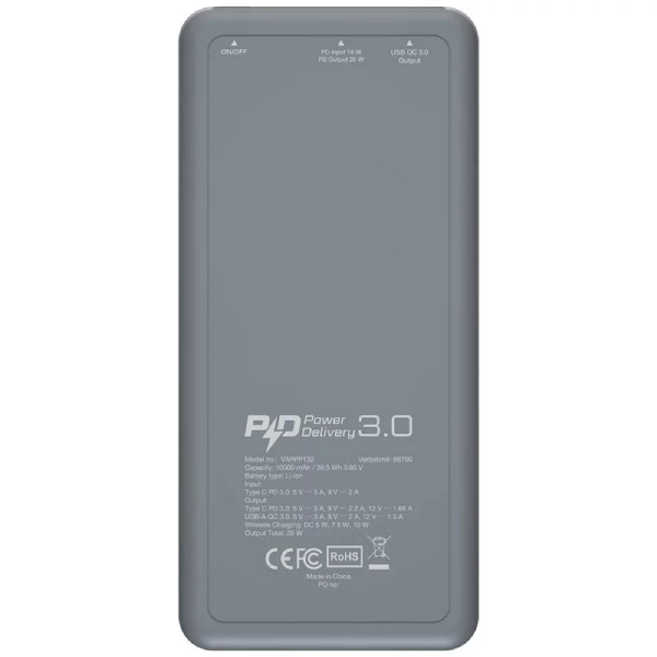 Verbatim Qi 10W PD 18W 10000mAh 無線流動充電池 (66790)【原裝行貨】