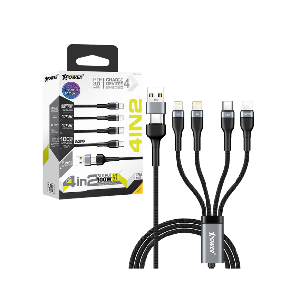 XPower BC24 8合1 2出4 100W PD3.0 鋁合金傳輸快速充電線【原裝行貨】