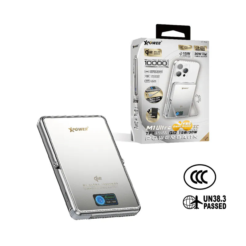 XPower M1 Ultra半固態3C版TFT 彩屏顯示 QI2 Magcharge 10000mAh磁吸行動電源【原裝行貨】【3C認證】