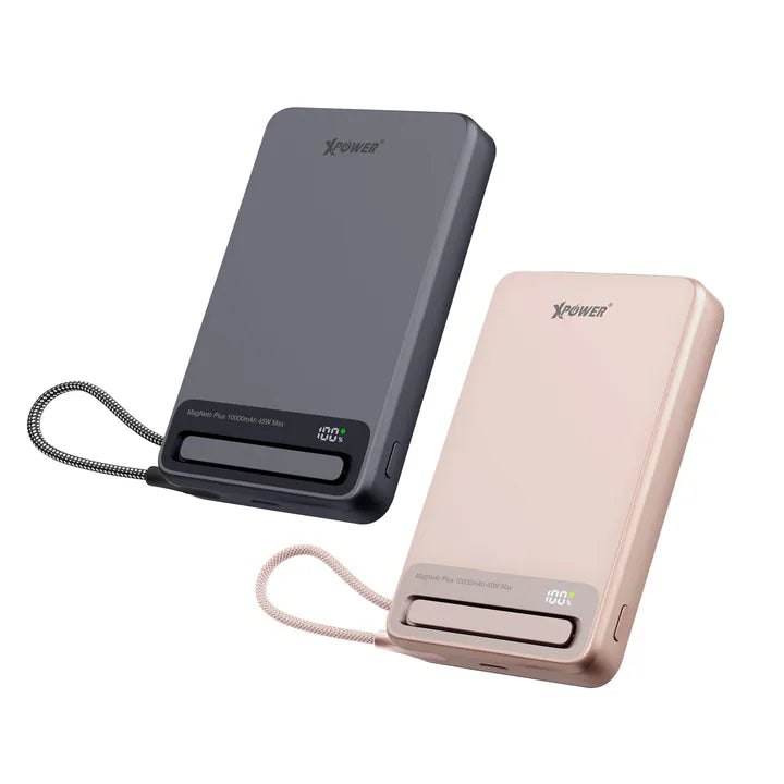 XPower MagNetoPlus Q10 Pro 5A鋁合金10000mAh 45W PD3.0支架及數顯QI2磁吸移動電源內置45W Type-C充電線【原裝行貨】【3C認證】