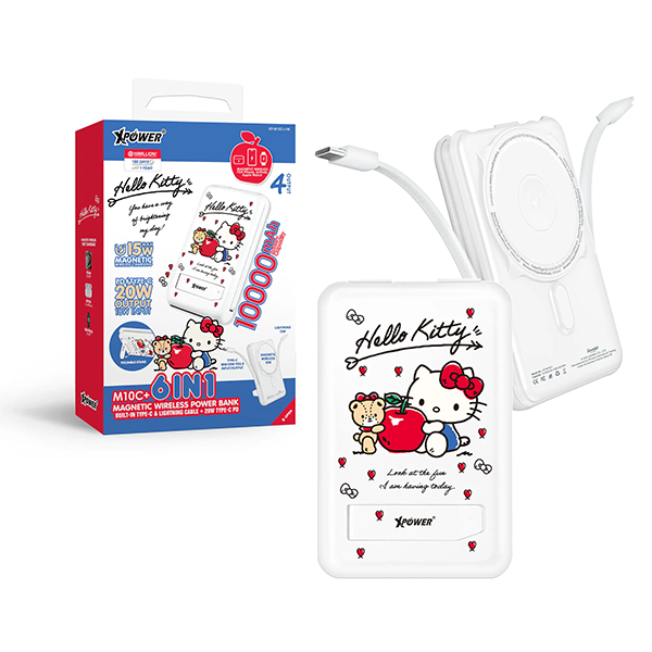 XPower x Sanrio Hello Kitty/Kuromi M10C+ 6合1 10000mAh多功能迷你20W PD3.0+ 磁吸無線快充移動電源【原裝行貨】
