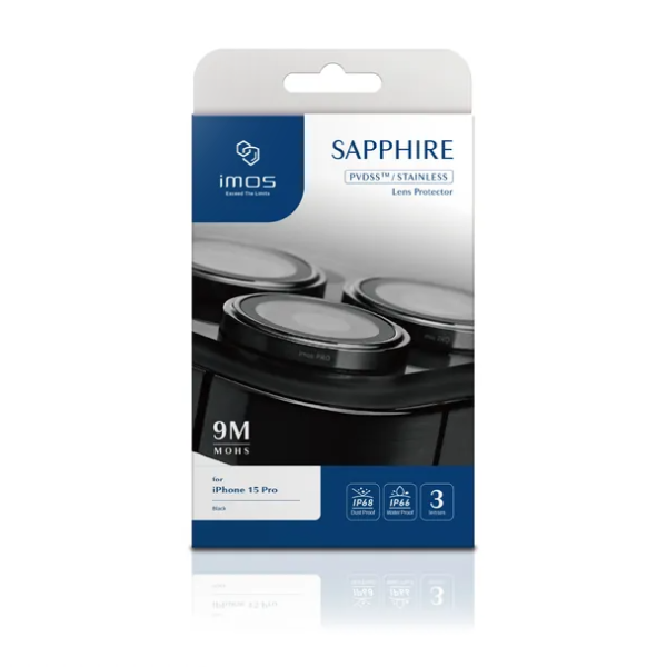 imos iPhone15 Pro系列 PVDSS不鏽鋼藍寶石鏡頭保護鏡 (三顆) 【原裝行貨】