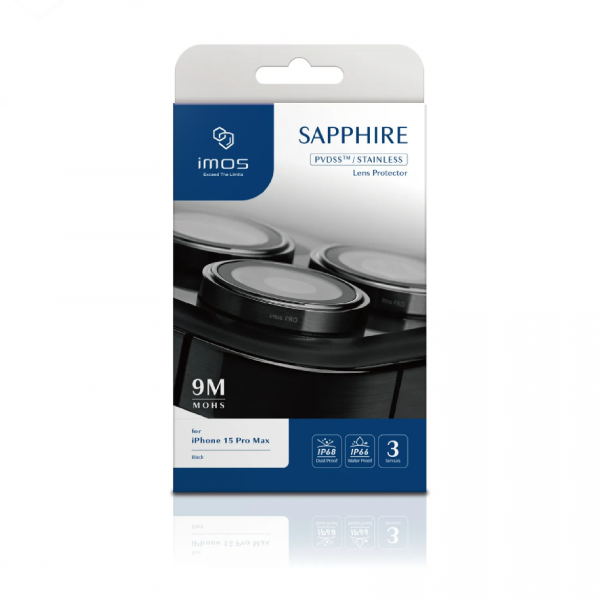 imos iPhone15 Pro系列 PVDSS不鏽鋼藍寶石鏡頭保護鏡 (三顆) 【原裝行貨】
