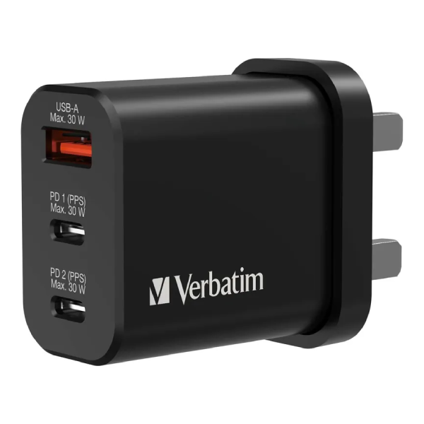 Verbatim 3 Port 30W PD 3.0 & QC 3.0 GaN 充電器 (66947)【原裝行貨】