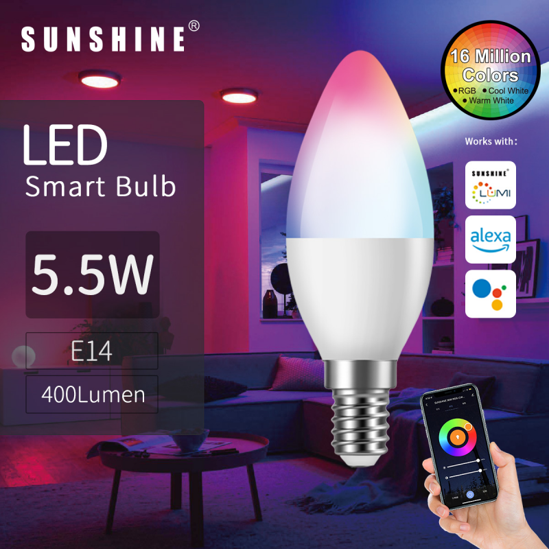 SUNSHINE LUMI – 彩光黃白光 智能LED WiFi燈膽(椒膽) 5.5W E14細螺頭【香港行貨】