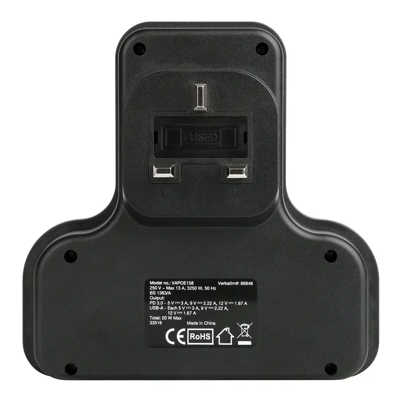 Verbatim 3 Socket PD & QC 3.0 Flat Wall Outlet Extender T型擴充電源插座【香港行貨】