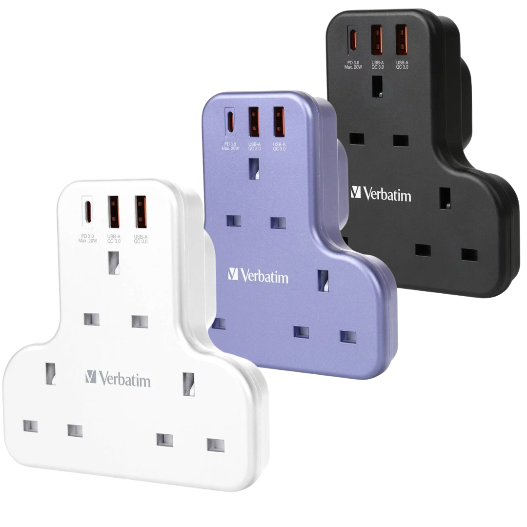 Verbatim 3 Socket PD & QC 3.0 Flat Wall Outlet Extender T型擴充電源插座【香港行貨】