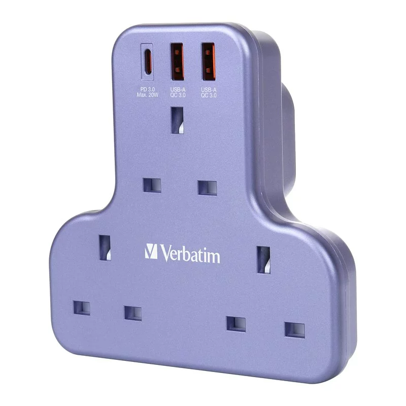 Verbatim 3 Socket PD & QC 3.0 Flat Wall Outlet Extender T型擴充電源插座【香港行貨】