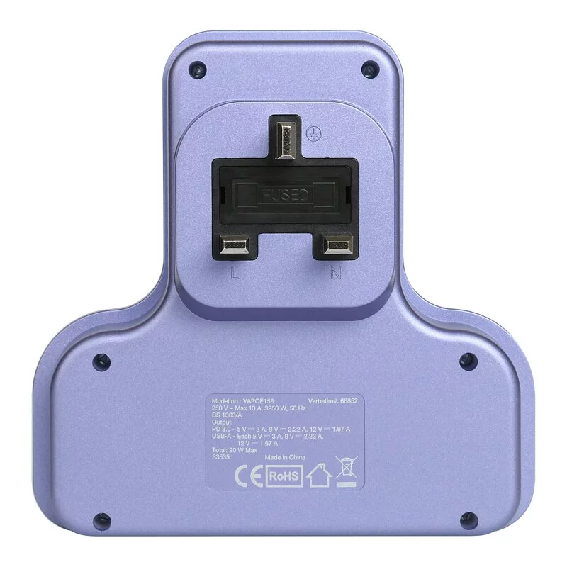 Verbatim 3 Socket PD & QC 3.0 Flat Wall Outlet Extender T型擴充電源插座【香港行貨】