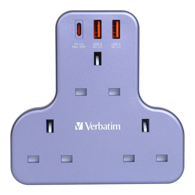 Verbatim 3 Socket PD & QC 3.0 Flat Wall Outlet Extender T型擴充電源插座【香港行貨】