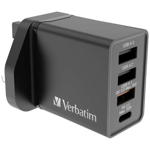 Verbatim 4 Ports 30W PD & QC 3.0 USB 充電器 66892 / 66897【香港行貨】