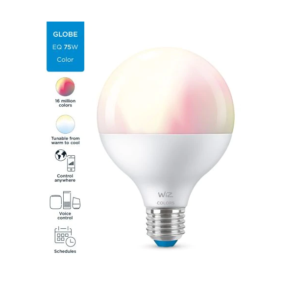 WiZ Wi-Fi智能LED燈泡- 11W / E27螺頭 / G95 (黃白光+彩光)【香港行貨】